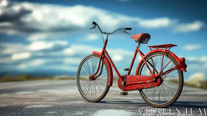 Crimson Bicycle Dreams: Solitary Journey Through Vast Horizons.