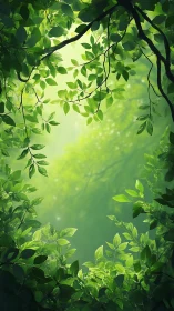 Sunlit Forest Canopy: Nature's Green Embrace