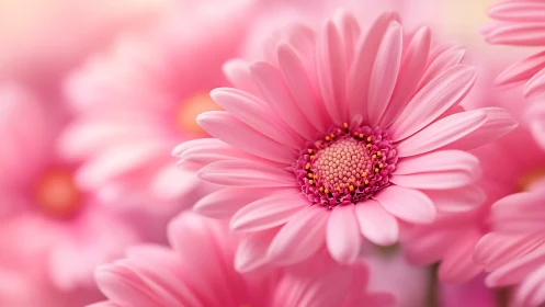 Pink Gerbera Daisy in Sharp Focus with Soft Bokeh Background.