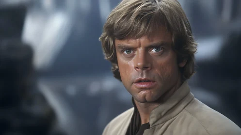 Blond space hero portrait under cool cinematic lighting.