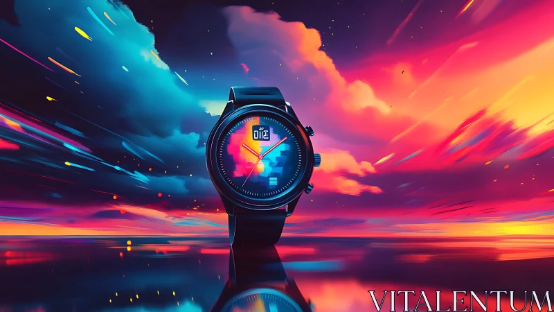 Chronograph isolated in neon-gradient atmospheric velocity field.