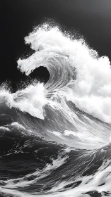Powerful monochrome ocean wave in dynamic motion.