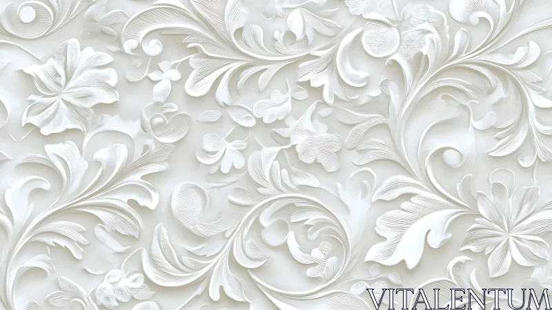 High-relief arabesque foliage in monochrome bas-relief field.