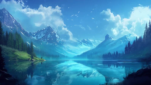 Sky-brushed alpine giants cradle a mirror of glacial blue.