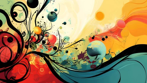 Orbiting color storms in a swirling abstract daydream.