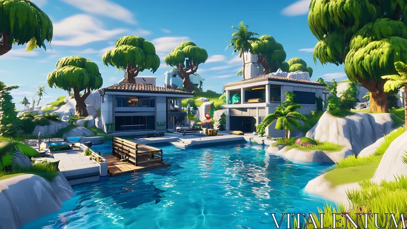 Luxury Waterfront Estate with Contemporary Architecture and Native Vegetation.