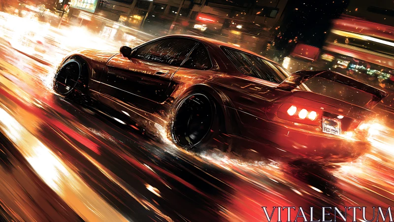 Dynamic cyberpunk street racer in neon-soaked motion study.