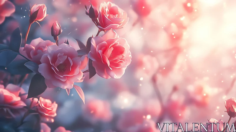 Luminescent Rose Garden: Blooms Drift Through Velvet Haze.