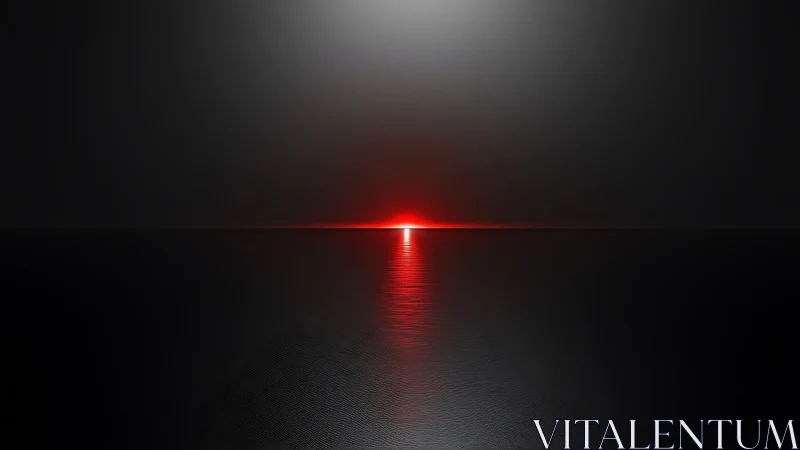 Red horizon light source reflects across dark water surface