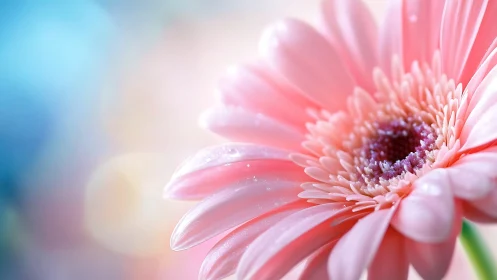 Coral Gerbera Daisy Bathed in Morning Radiance.