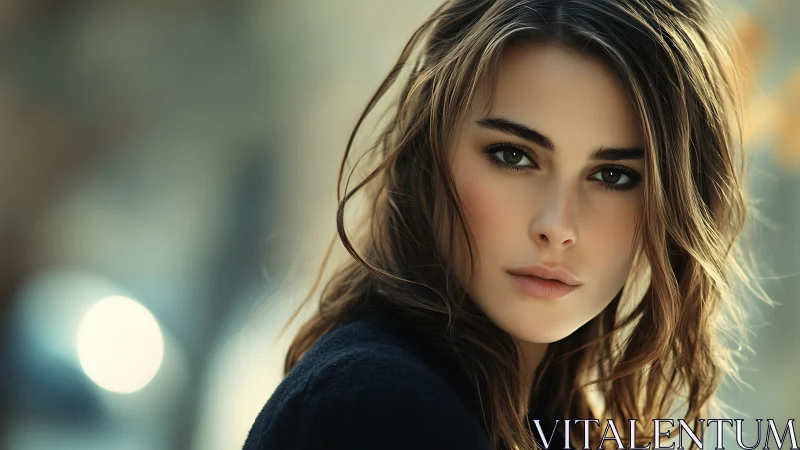 Shallow depth portrait of young woman in soft natural bokeh.