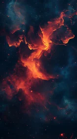 Fiery cosmic nebula swirling through deep space void.
