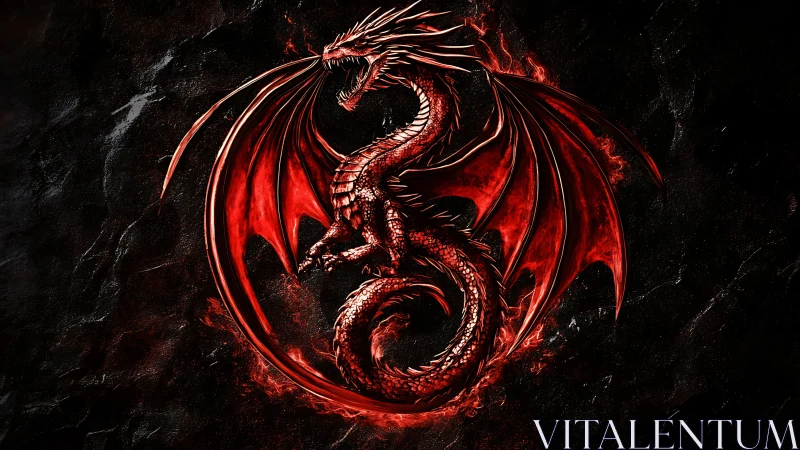 Crimson dragon emblem coils in blazing circular inferno