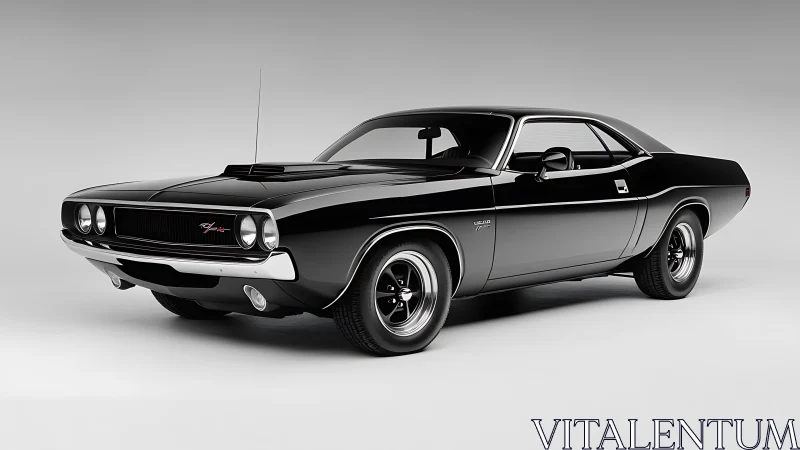 Black classic muscle coupe in studio side-front view.