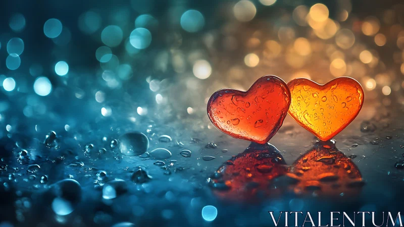 Two Crystal Hearts Glowing with Warm Love and Affection.