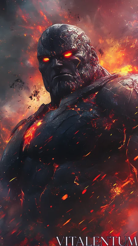 Armored lava-touched titan with emissive eyes dominates inferno