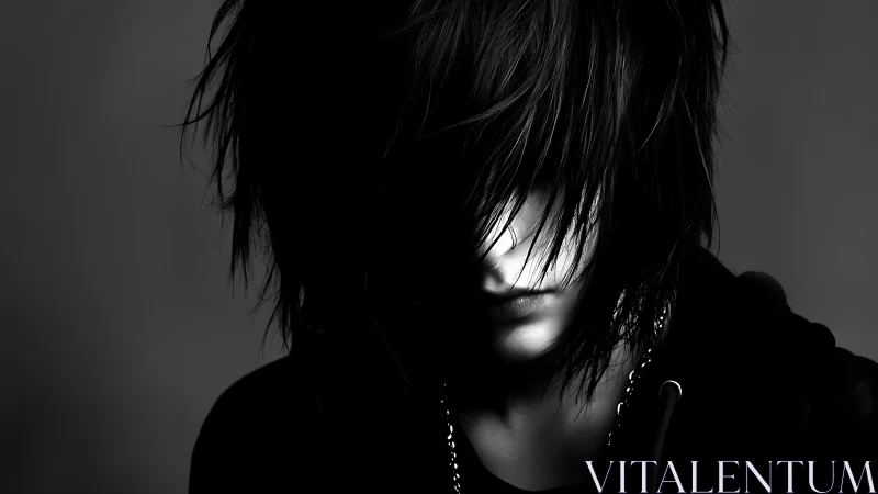 Moody portrait of a thoughtful person in soft shadows.