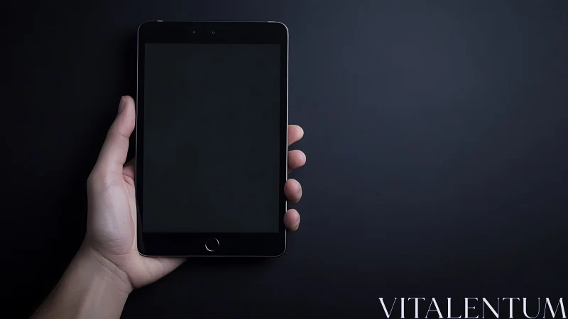 Hand Grasping Digital Canvas: Sleek Device Emerges from Shadow.