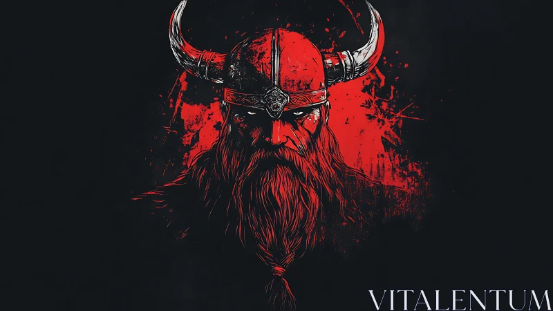 Viking warrior portrait in red and black digital art.