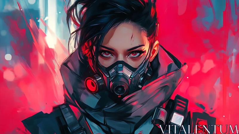 Cyberpunk survivor in crimson neon haze portrait artwork.