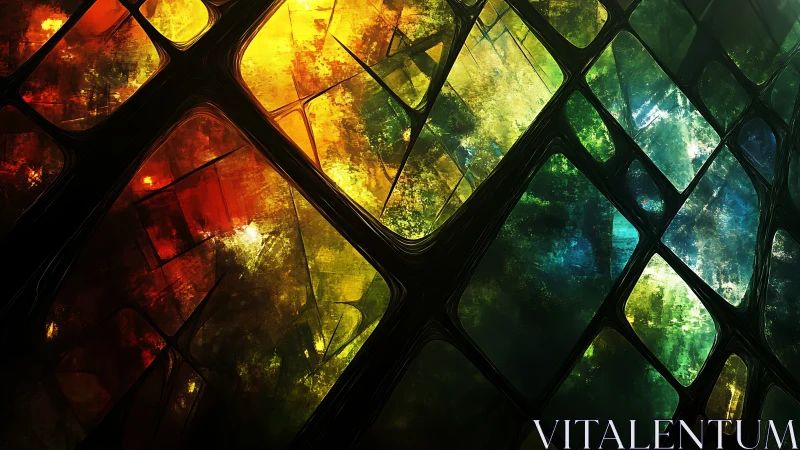 Abstract grid with multicolor light panels in diagonal layout.