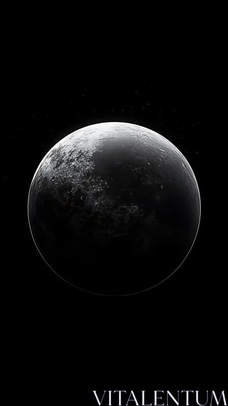 Dark crescent planet in deep black outer space scene.