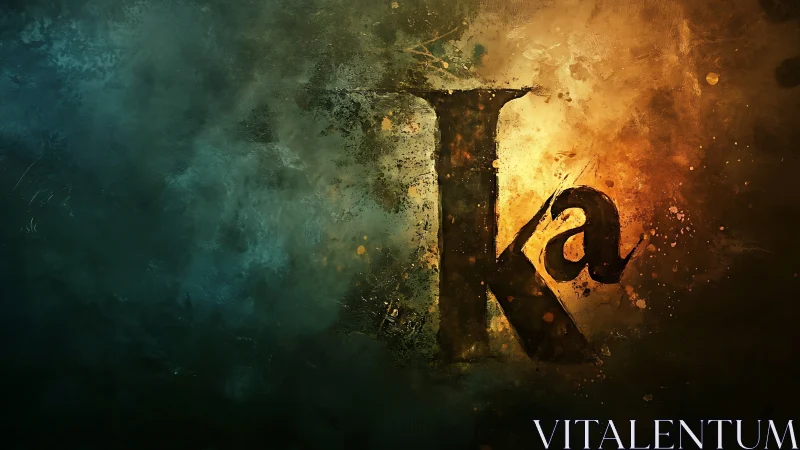 Typographic monogram Ka in textured bicolor digital haze