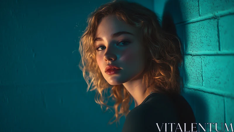 Sideways neon quiet wraps a pensive gaze in teal hush