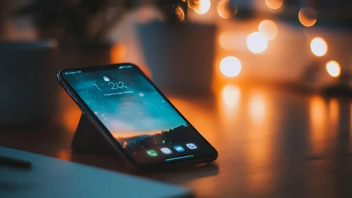 Smartphone Display Lock Screen with Evening Ambient Lighting.