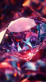 Prismatic gemstone floating in neon bokeh glow panorama.