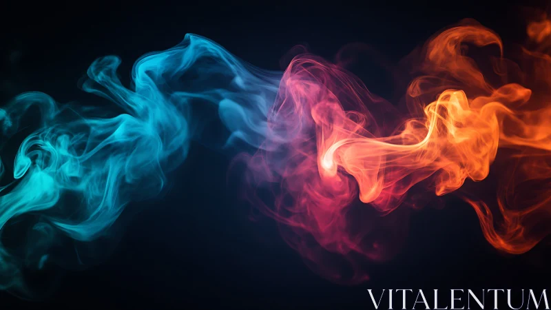 Tricolor volumetric smoke plumes in cyan magenta orange on black