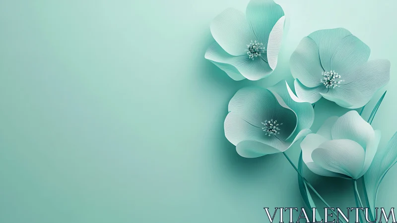 Teal and White Flowers Against Soft Gradient Background