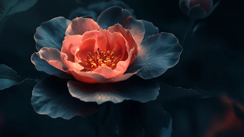Luminous Blossom Glows Against Midnight Waters in Ethereal Dance