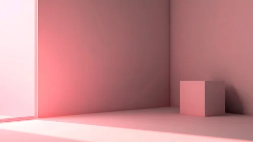 Soft pink cube basking in minimal sunlit silence.