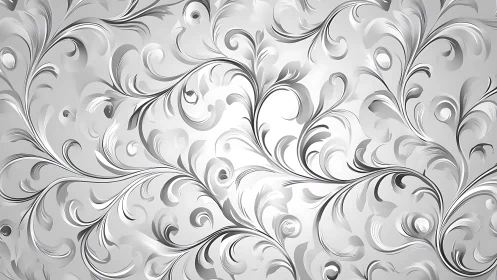 Elegant silver floral scrollwork with swirling metallic curves.