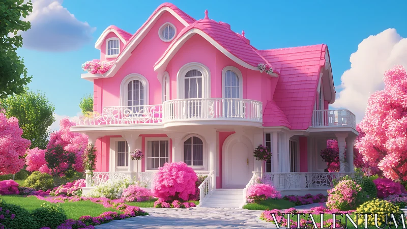 Candy-pink dream villa blooms in a sugar-sweet garden glow.