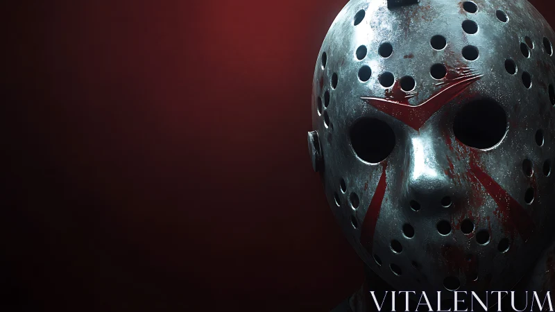 Steel mask in crimson light, a quiet horror icon revealed.
