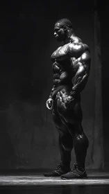 Side-lit titan carves sculpture from living shadowed steel