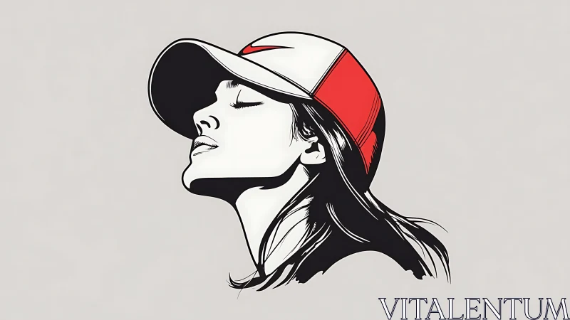 Minimalist illustration of woman in cap with serene expression.