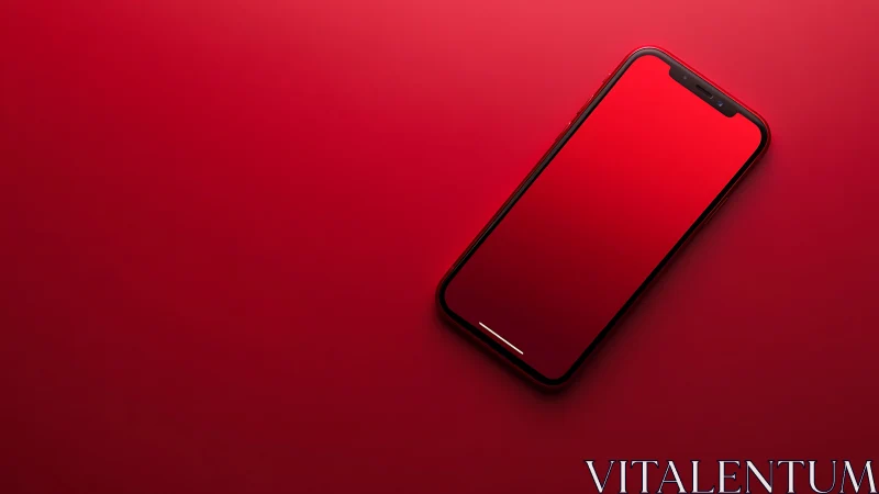 Modern Smartphone on Crimson Surface with Minimalist Product Layout.