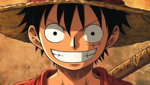 Straw hat character portrait uses bold linework and shading