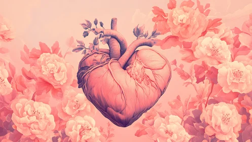 Anatomical Heart Blooming in a Garden of Love.