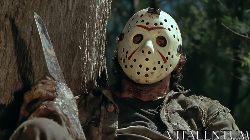 Hockey mask glare sharpens terror beneath the forest hush