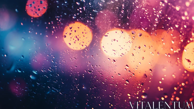 Rain-kissed neon bokeh whispers over midnight city glass.