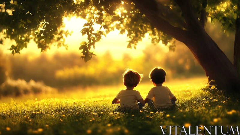 Two Small Companions Beneath Golden Hour's Embrace.