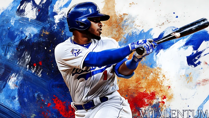 Brushstrokes chase a power hitter frozen at peak swing