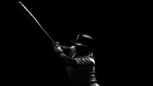 High contrast rim-lit baseball hitter isolated against deep black
