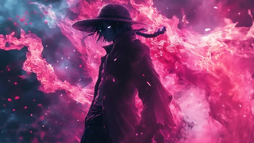 Shadowed flame-walker claims the storm in neon embers