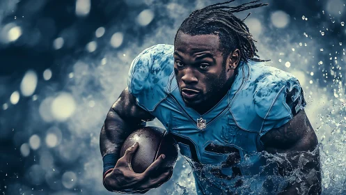 American football player runs forward holding the ball