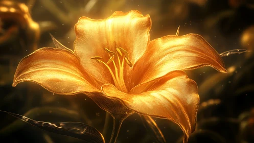 Golden Lily Bloom Radiating Luminous Light Petals.